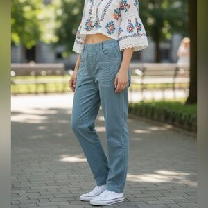 Pilcro S/M Baggy Dusty Sky Blue Cotton Utility Pull On Lightly Distressed Pant